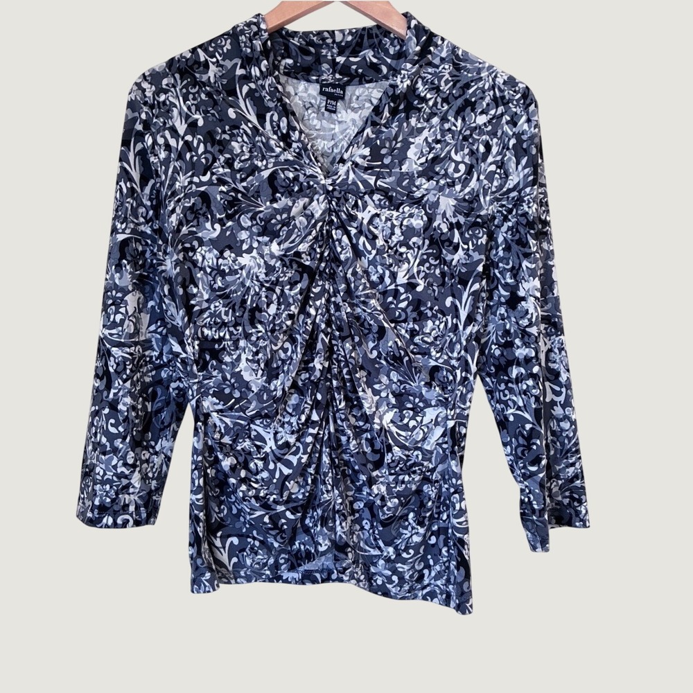 Rafaella Petite Floral Damask Ruched Babydoll Top Grey Black Y2K Grunge PM